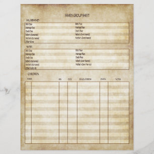 Vintage Antique Look Genealogy Family Group Sheet