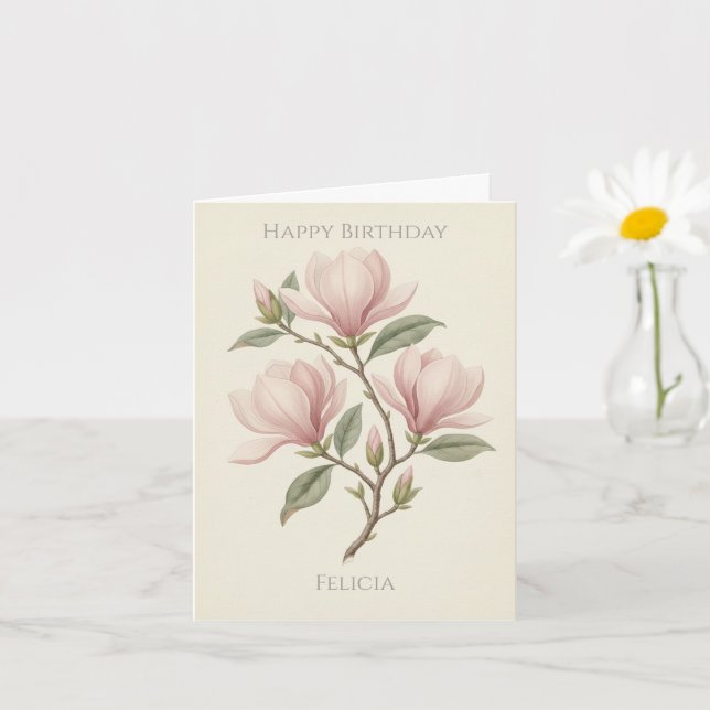Vintage Antique Magnolia Elegant Custom Birthday  Card (Small Plant)