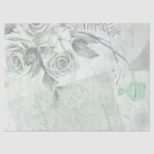 Vintage Antique Mint Grey Rose Decoupage Tissue Paper