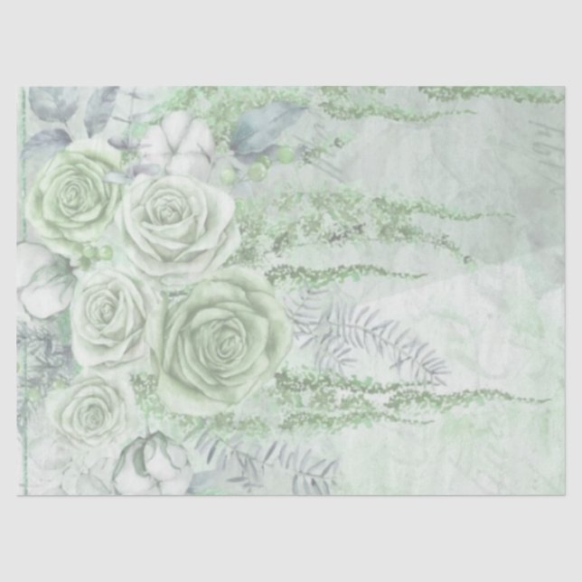 Vintage Antique Mint Rose Decoupage Tissue Paper (Front)