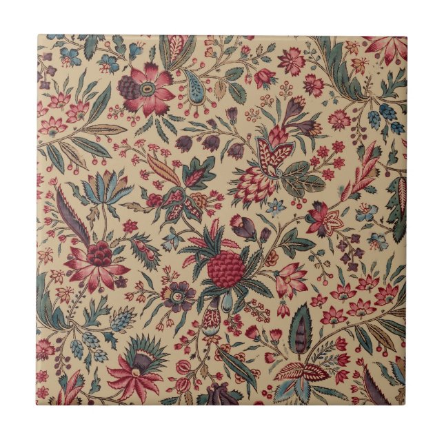 Vintage Antique Needlework Floral Furnishing Tile (Front)