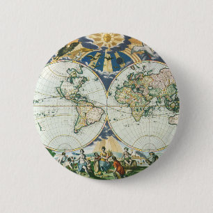 Vintage Antique Old World Map, 1666 by Pieter Goos 2 Inch Round Button