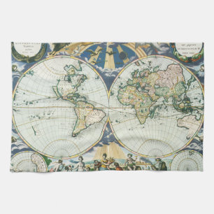 Vintage Antique Old World Map by Pieter Goos, 1666 Kitchen Towel