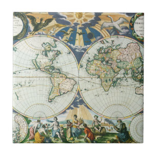 Vintage Antique Old World Map by Pieter Goos, 1666 Tile
