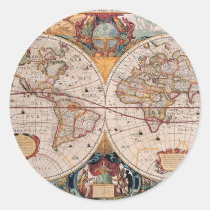 Vintage Antique Old World Map Design Faded Print Classic Round Sticker