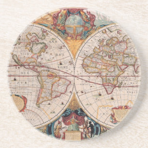 Vintage Antique Old World Map Design Faded Print Coaster