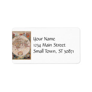 Vintage Antique Old World Map Design Faded Print Label