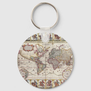 Vintage Antique Old World Map Design Faded Print P Keychain