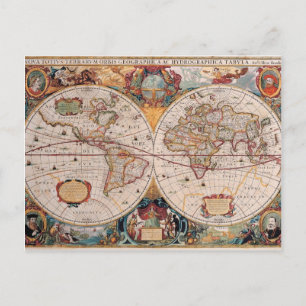 Vintage Antique Old World Map Design Faded Print Postcard
