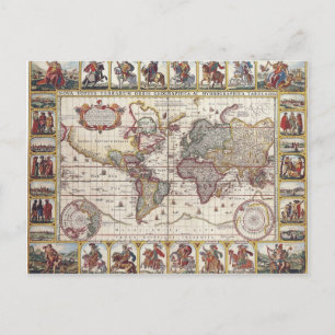 Vintage Antique Old World Map Design Faded Print Postcard