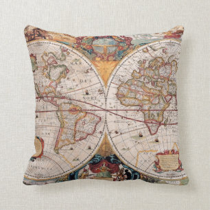 Vintage Antique Old World Map Design Faded Print Throw Pillow