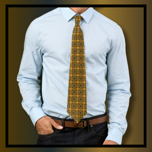 Vintage Antique Ornate Gold Damask Pattern Tie