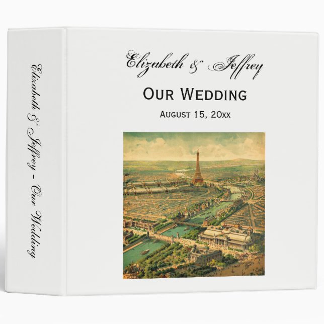 Vintage Antique Paris Imprimer Mariage Classeur (Devant/Côté)