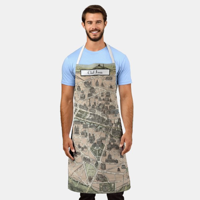 Vintage Antique Paris Street Map Apron (Worn)