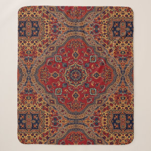 Vintage Antique Persian Oriental Turkish Pattern Sherpa Blanket