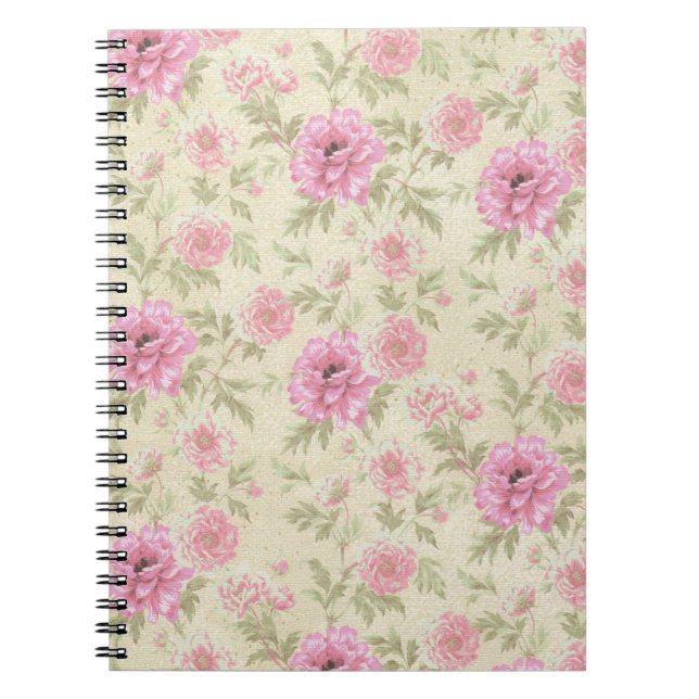 Vintage Antique Pink Rose Floral botanical  Notebook (Front)