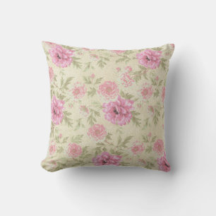 Vintage Antique Pink Rose Floral botanical   Throw Pillow
