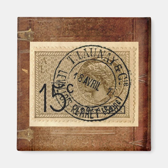 Vintage Antique Postage Stamp Print Magnet (Front)