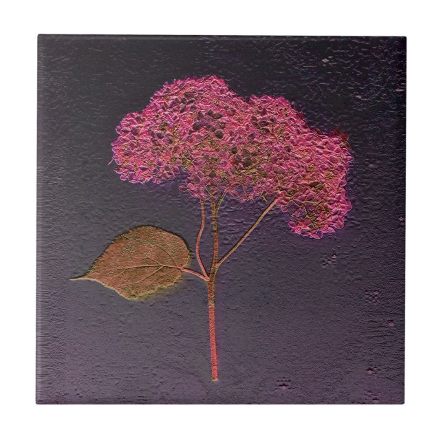 Vintage Antique Purple Metallic Hydrangea Floral Tile (Front)