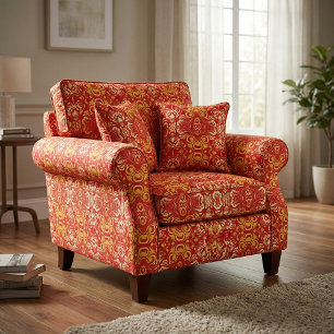 Vintage Antique Red and Yellow Decorative Pattern Fabric