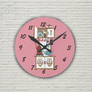 Vintage Antique Retro Kitchen Stove Coffee Pot Round Clock