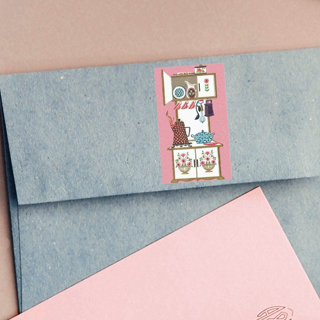 Vintage Antique Retro Kitchen Stove Coffee Pot Sticker (Vintage white kitchen stove with pots pans on pink stickers.)