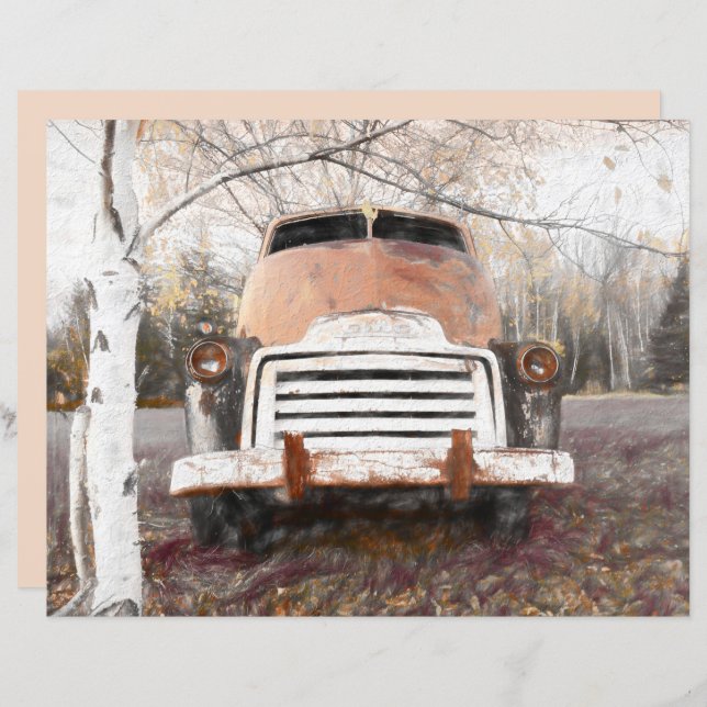 Vintage Antique Retro Rustic Autumn Truck Sketch (Front/Back)