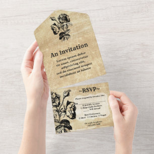 Vintage Antique Rose All In One Invitation