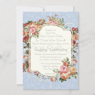Vintage Antique Rose Floral Bouquet Formal Wedding Invitation