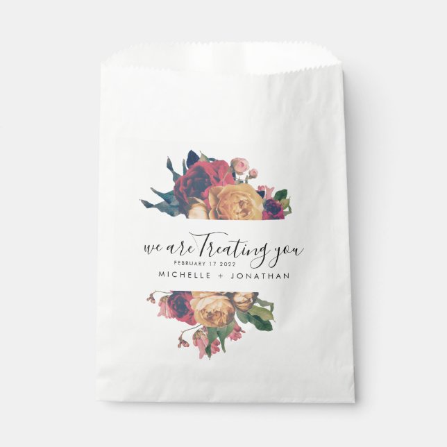 Vintage Antique Roses Wedding Treat Favour Bag (Front)