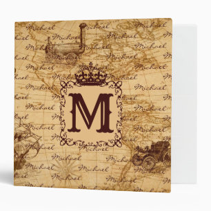 Vintage antique royal king world map rustic  binder