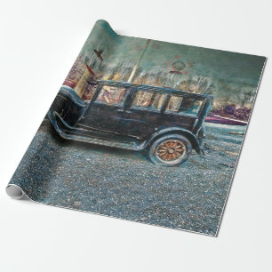 Vintage Antique Rustic Black Old Aged Car Wrapping Paper