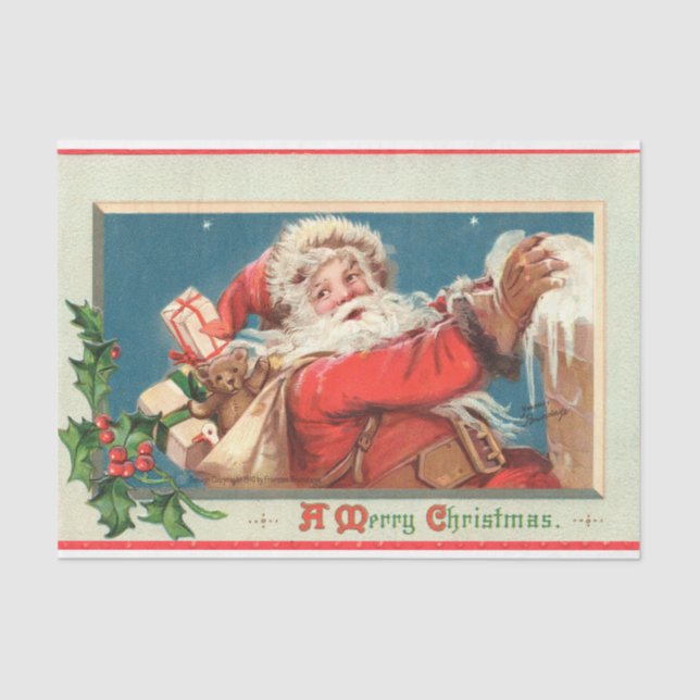 Vintage Antique Santa Clause Christmas Decoupage Tissue Paper (Front)