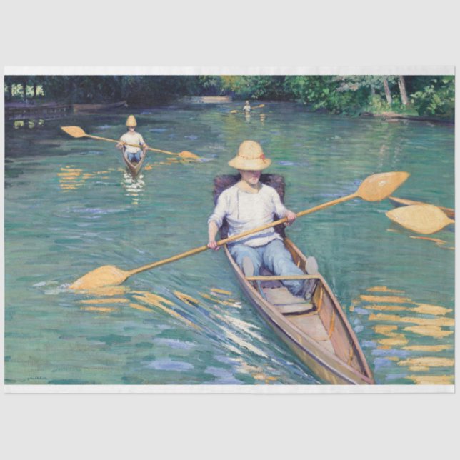 Vintage Antique Scene Man Rowing Boat Tissue Paper (Front)