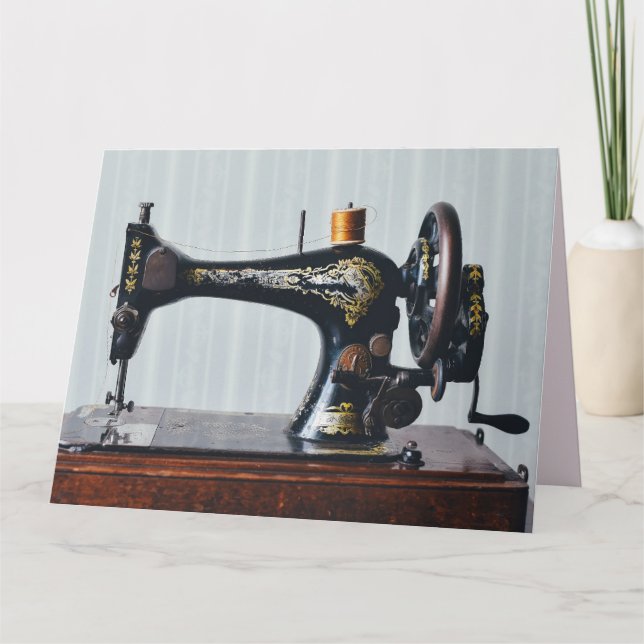 VINTAGE ANTIQUE SEWING MACHINE HELLO CARD (Front)