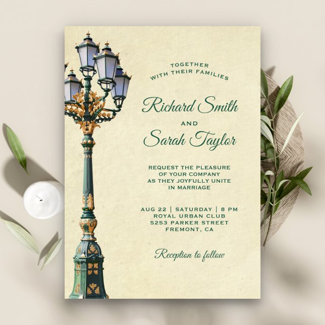 Vintage Antique Street lamp Wedding Invitation (Creator Uploaded)