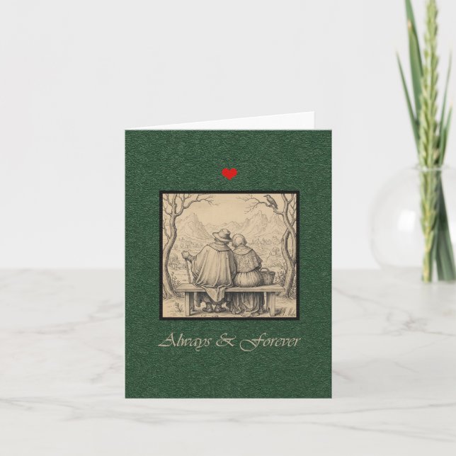 Vintage Antique Sweet Old Couple Love Anniversary Card (Front)