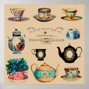 Vintage Antique Teacup Floral Poster