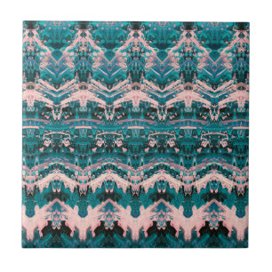 Vintage Antique Teal Green Beige Victorian Pattern Tile