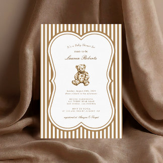 Vintage Antique Teddy Bear Toile Baby Shower Invitation
