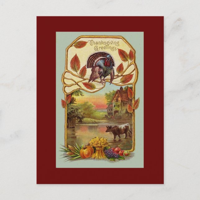 Vintage Antique Thanksgiving Greetings Postcard (Front)