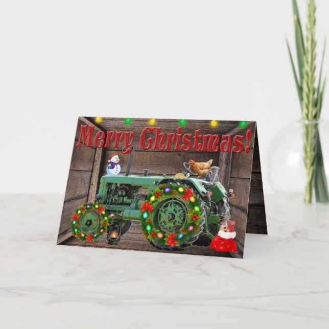Vintage Antique Tractor Christmas  Card (Front)