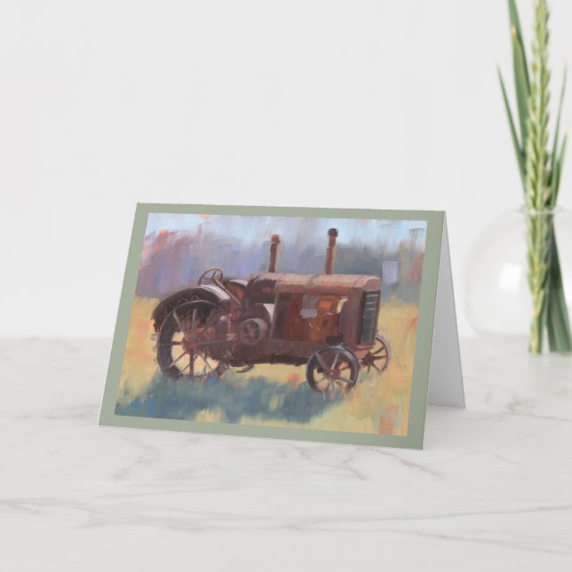 Vintage Antique Tractor Painting Father's Day Card (Front)