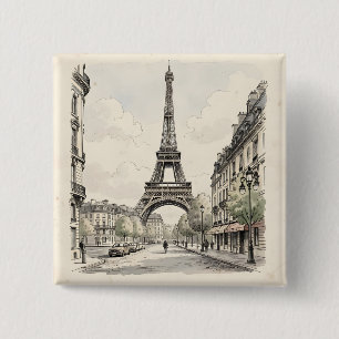 Vintage antique travel illustration of Paris 2 Inch Square Button