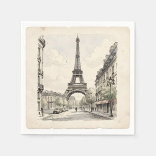 Vintage antique travel illustration of Paris Napkin