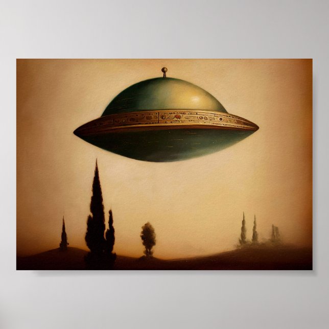 Vintage Antique UFO Art Painting  Poster (Front)