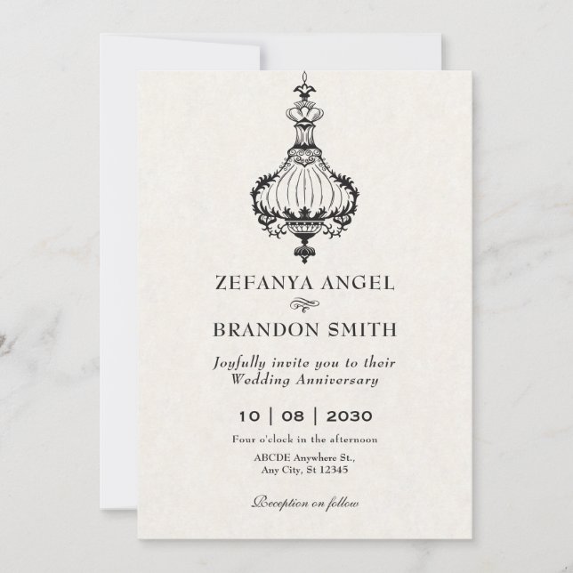Vintage antique victorian chandeliers anniversary invitation (Front)