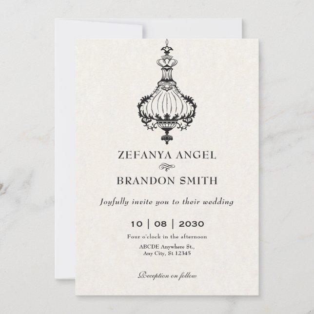 Vintage antique victorian chandeliers wedding  invitation (Front)