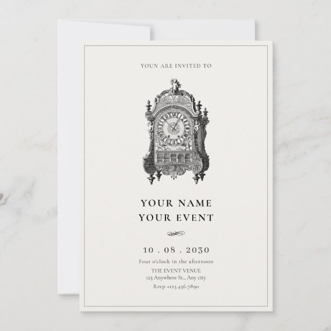 Vintage antique wall clock  invitation (Front)