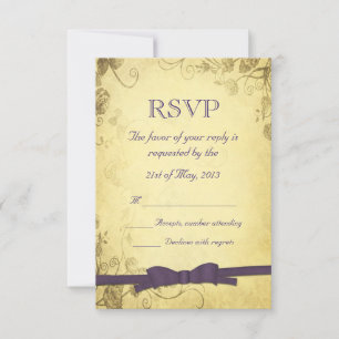 Vintage Antique With Bow Wedding RSVP Card